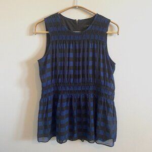 Club Monaco Navy Black Peplum Gathered Blouse Sleeveless Top Workwear Office